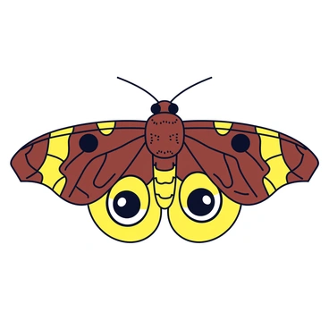 A close-up view of a death's-head hawkmoth. The moth has distinctive markings on its wings, including a skull-shaped pattern in the center. Its wings display rich shades of brown and yellow, with intricate textures and veins visible. The body of the moth is robust, covered in fine details and has a fuzzy appearance. Large, compound eyes reflect light, enhancing the insect's features. The background is a simple, solid color to emphasize the moth's details.