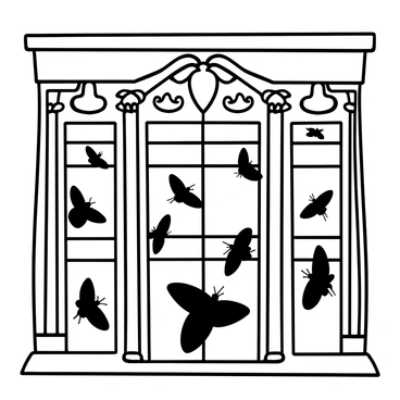 A Victorian fireplace screen with intricate carvings on the wooden frame. The screen features several stained glass panels that depict various moths in detailed designs. The moths are portrayed in different poses, showcasing their wings spread open and resting. The glass panels are arranged in a symmetrical pattern, creating an elegant focal point. The backdrop of the fireplace adds depth, highlighting the artistic craftsmanship of the screen.