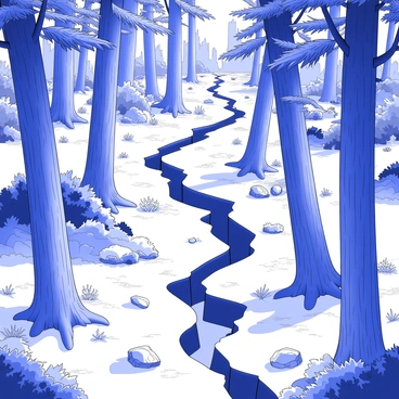 A natural scene where a transform fault line cuts through a dense forest