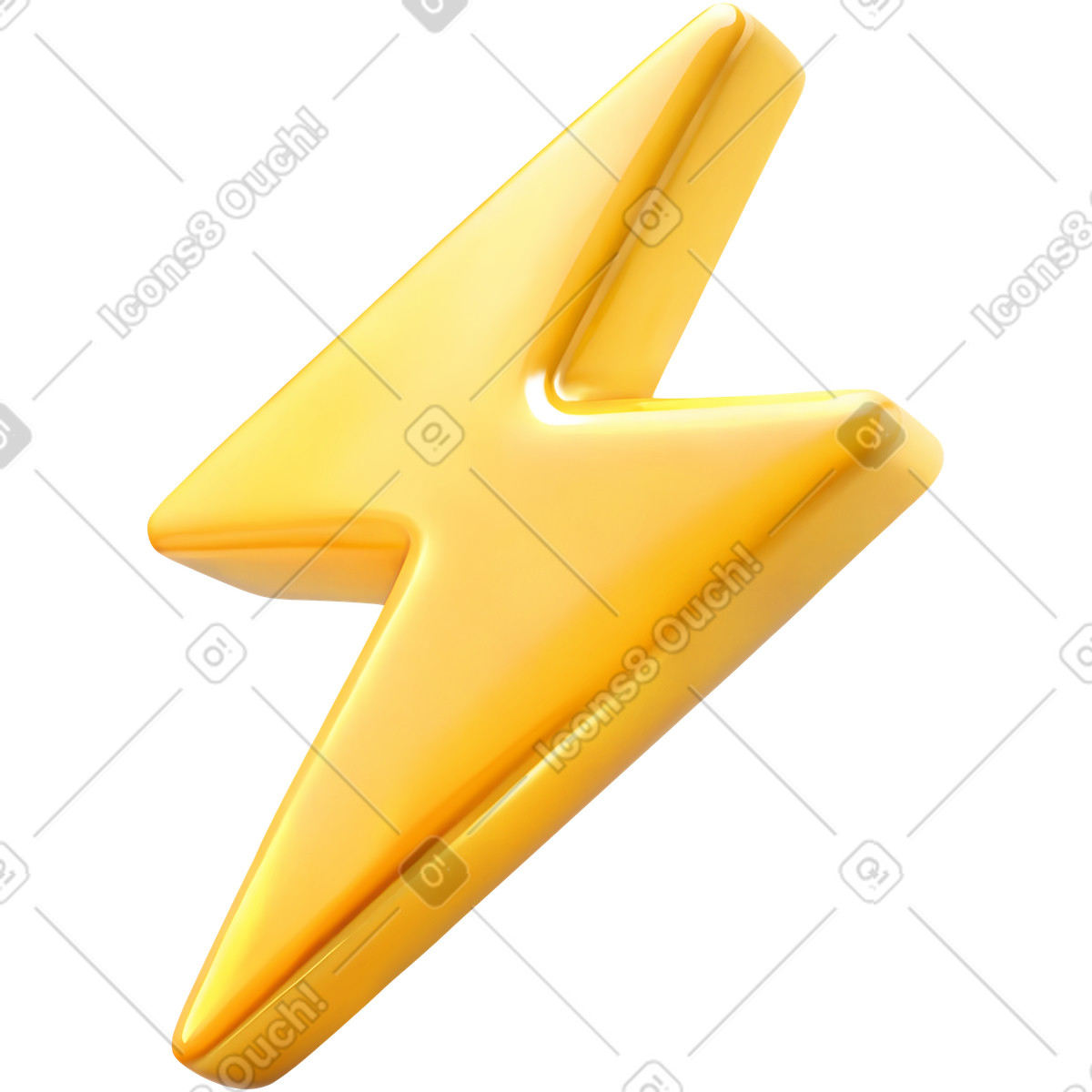 Plastic yellow lightning illustration in 3D Cutie style download in PNG, SVG