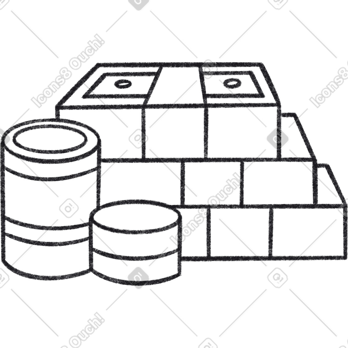 Illustration Stack of money and coins dans le style Bonbon Line à télécharger aux formats PNG, SVG