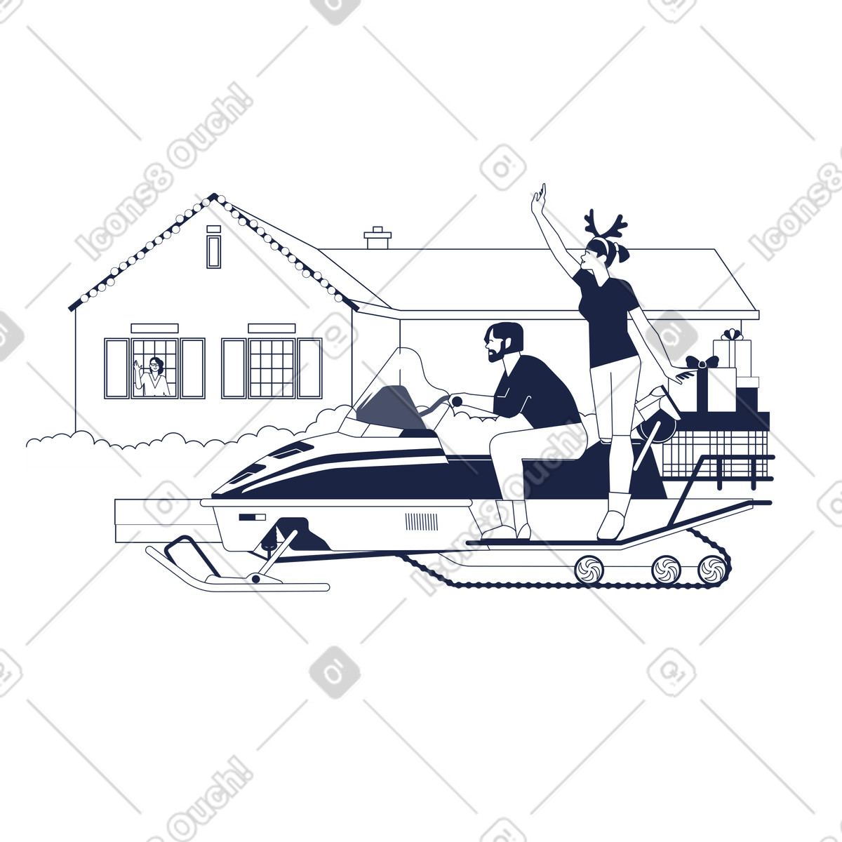 Schneemobillieferung von weihnachtsgeschenken-Illustration im Urban Line-Stil als Download in PNG, SVG