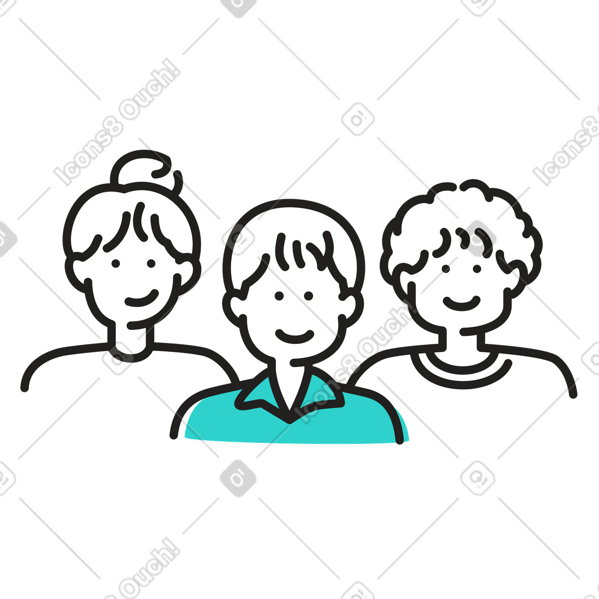 Ilustración Tres jóvenes sonriendo en estilo Little a descargar en PNG y SVG
