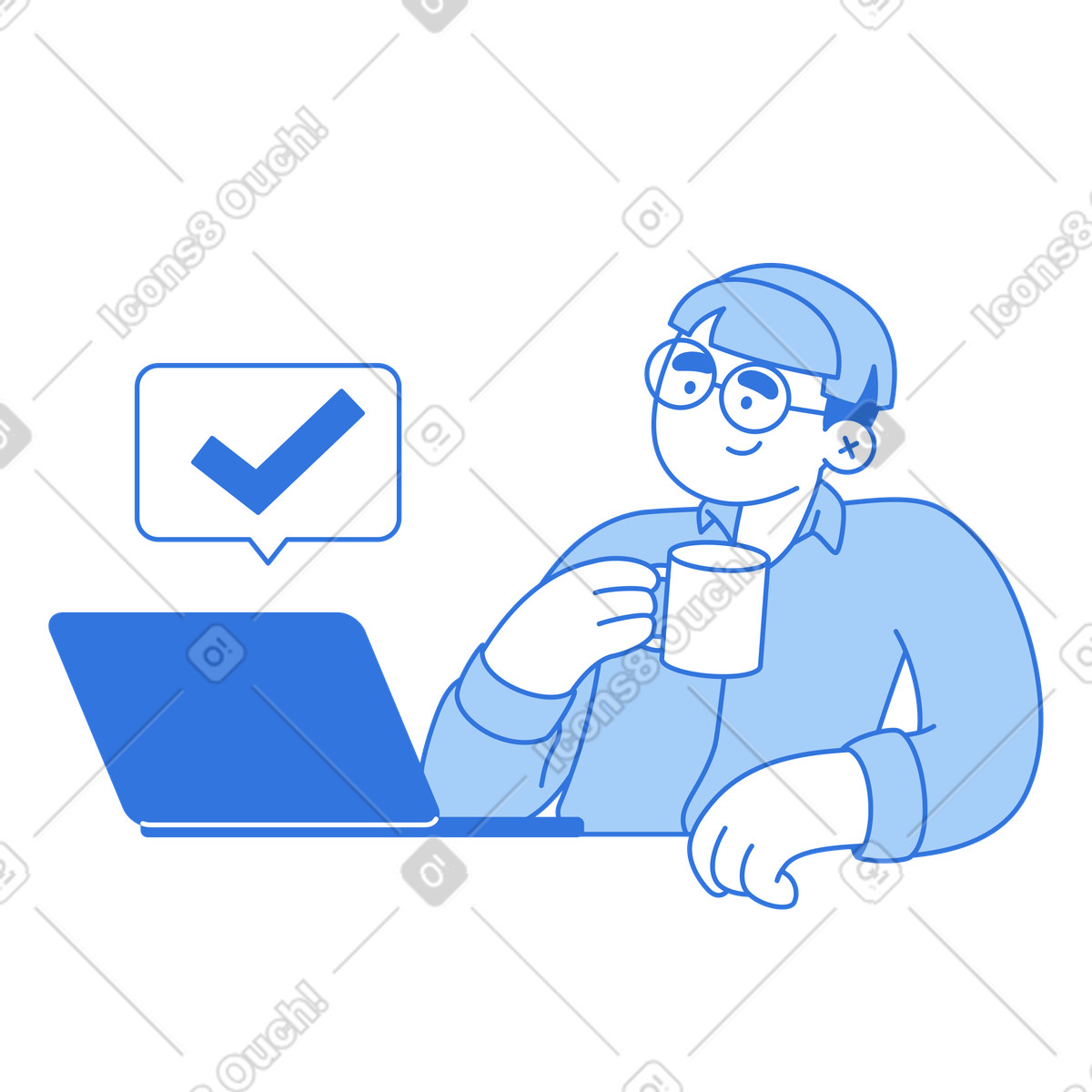 Employee satisfied after completing assignment, workplace success and goal achievement illustration in Sky style download in PNG, SVG