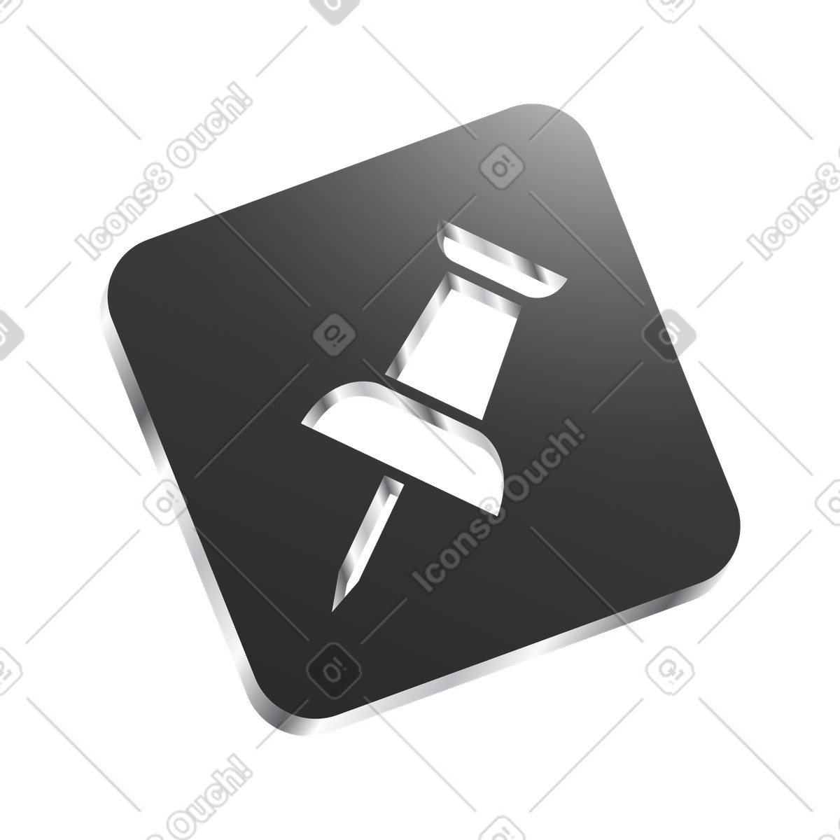 Push pin icon on tilted square button illustration in Token style download in PNG, SVG