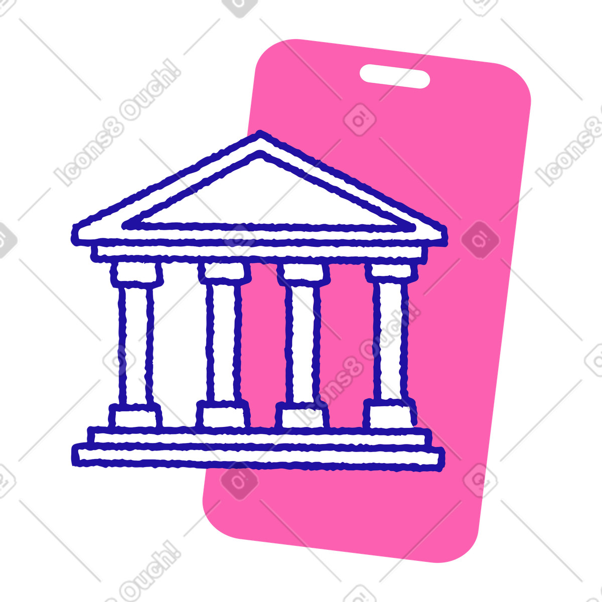 Illustration Banque en ligne sur smartphone et bâtiment bancaire dans le style Whimsy à télécharger aux formats PNG, SVG