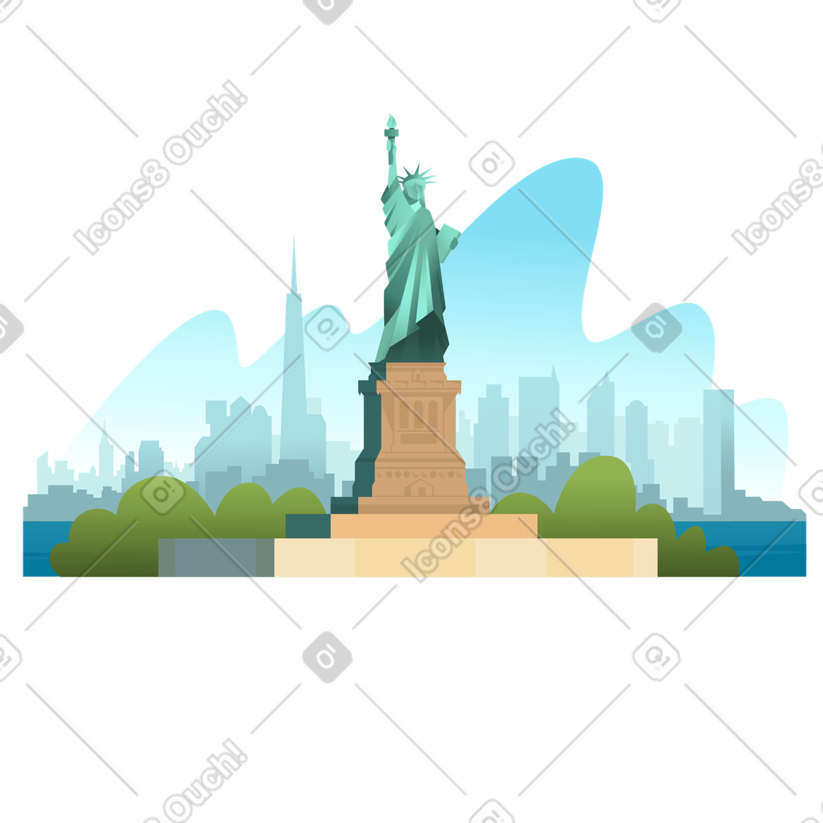 New york - sfondo della statua libertà illustrazione in stile Vivid scarica in PNG, SVG