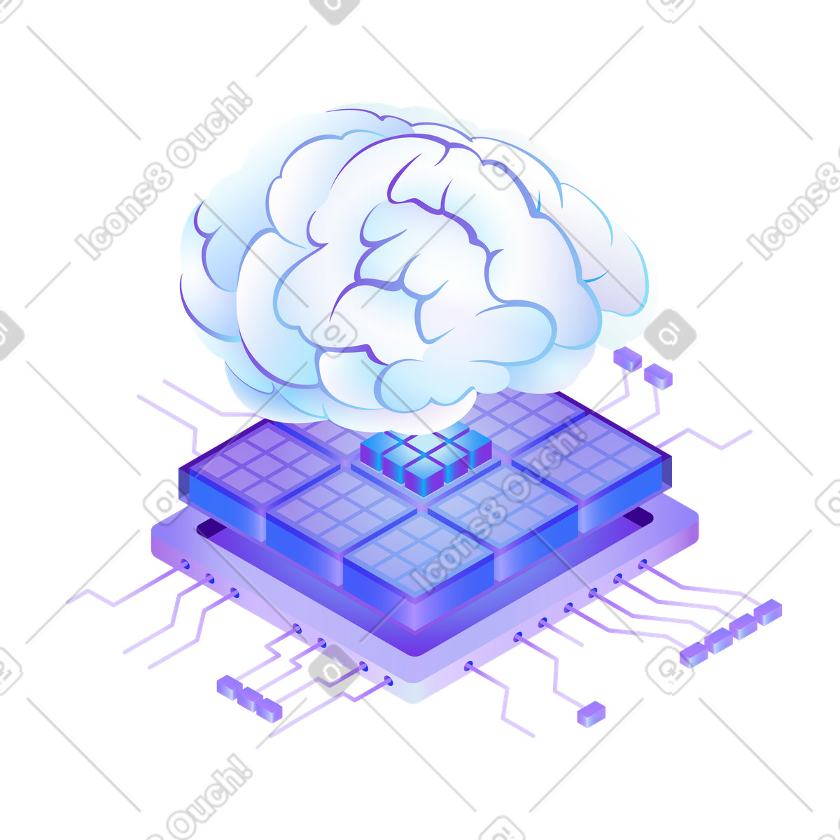 Microprocessor with brain, AI technology and advanced computing illustration in Hi-tech style download in PNG, SVG