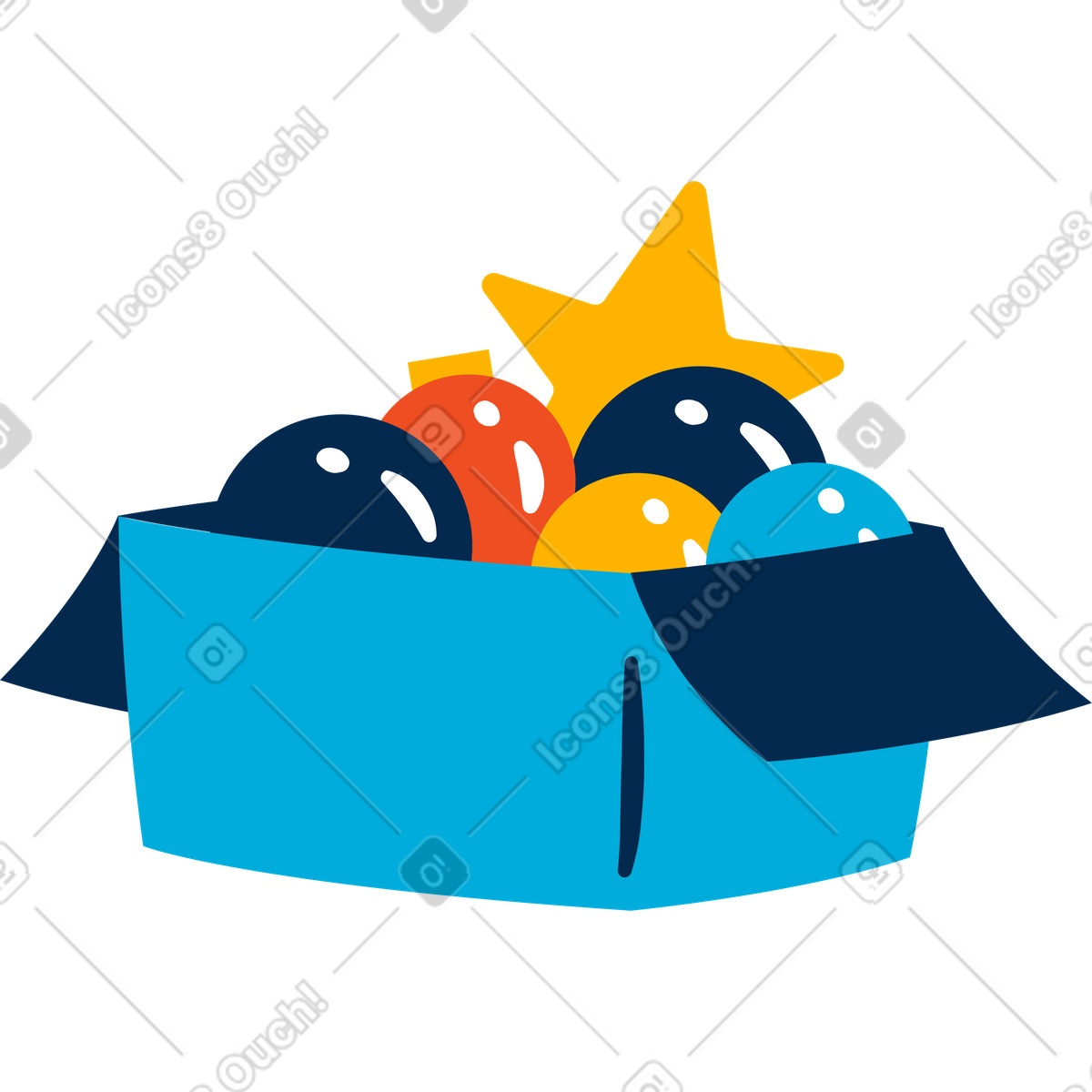 Box with christmas decorations illustration in Flame style download in PNG, SVG