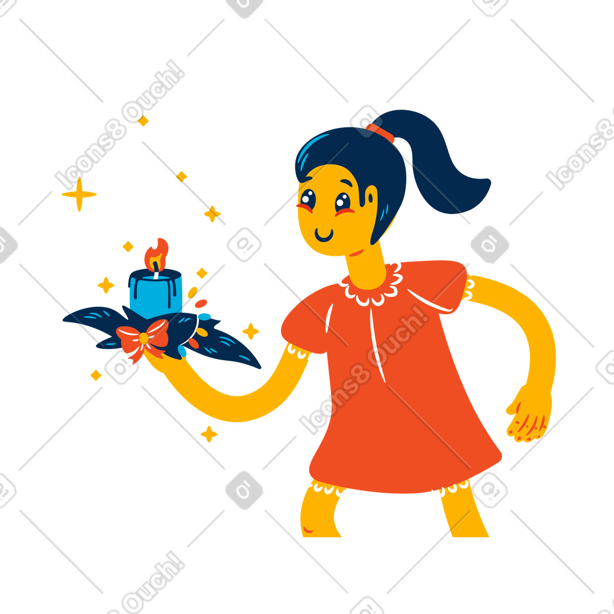 Young woman holding christmas candle illustration in Flame style download in PNG, SVG