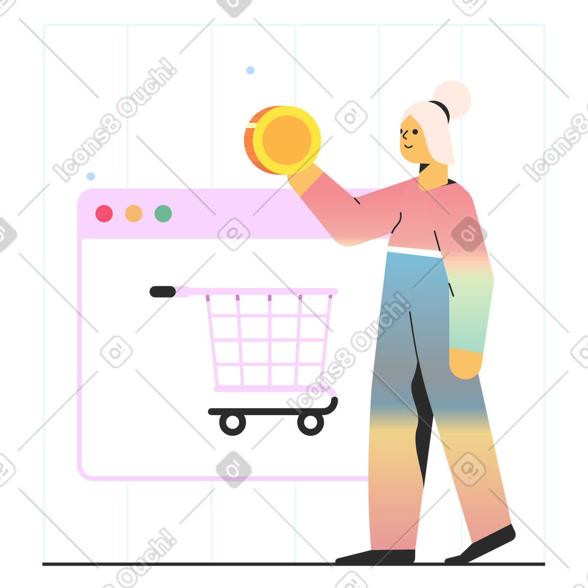 Online shopping payment, retail and transactions illustrazione in stile Marginalia scarica in PNG, SVG
