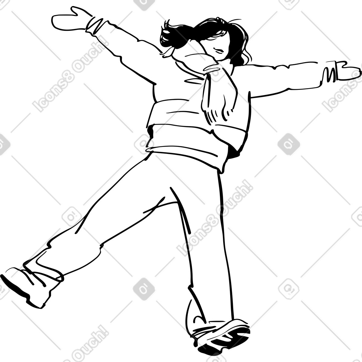 Ilustração de Jovem mulher abriu bem os braços em no estilo Line para baixar em PNG, SVG