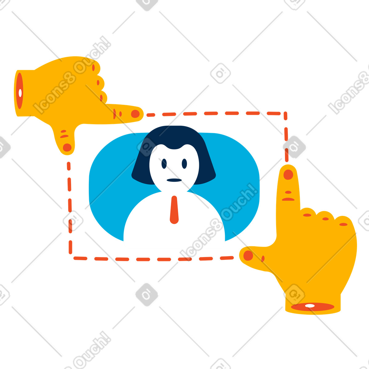 Flame スタイルの 女性社員の証明写真を手でトリミングする のイラストをPNG、SVG形式でダウンロード