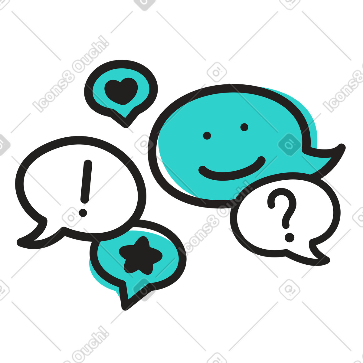 Ilustración Reacciones en redes sociales forma de globos diálogo estilo Little a descargar PNG y SVG