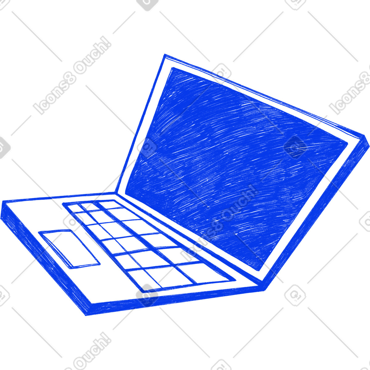 Blue laptop sketch unfolded in three quarters illustration Biro style download PNG, SVG