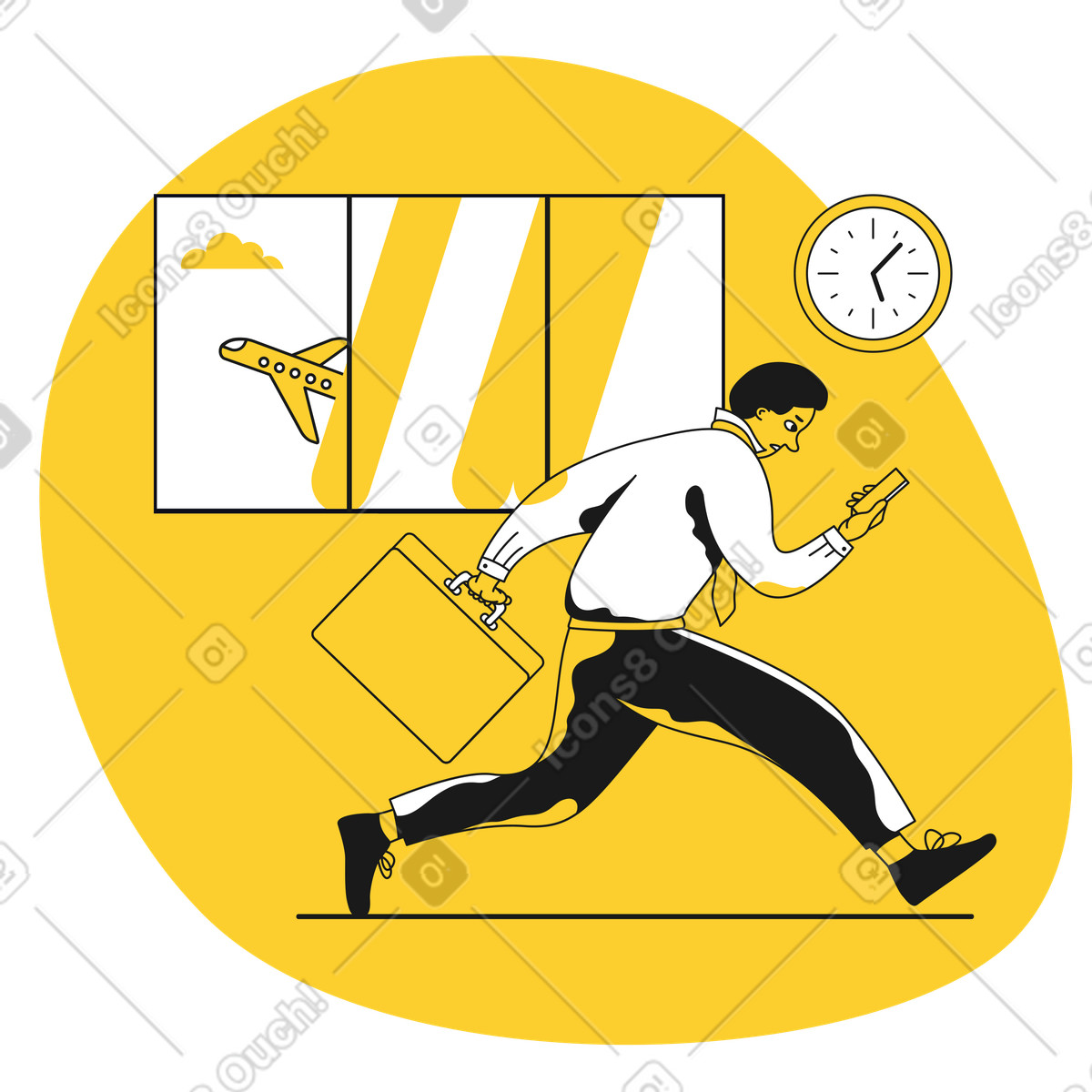 Man running late for his flight illustration in Taxi style download in PNG, SVG