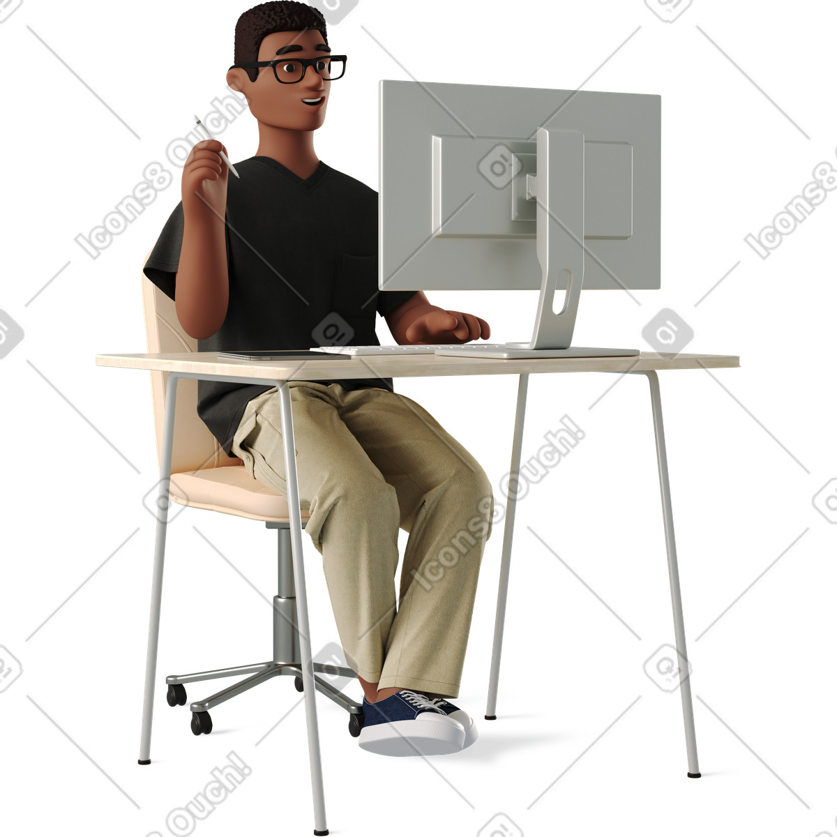 Man studying online-Illustration im 3D Business-Stil als Download in PNG, SVG