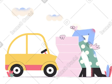 Stranded traveler checking map beside their car PNG, SVG