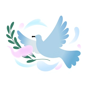 A dove carrying an olive branch with feathers painted in flags of various nations