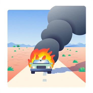 A car explosion on a deserted, dusty road in a rural area