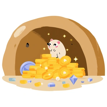 A cozy niffler burrow with rounded walls made of earthy brown soil. The burrow is filled with various shiny objects, including gold coins, sparkling gemstones, and silver trinkets scattered throughout. Soft, warm light filters in from small openings, creating a gentle glow that highlights the treasures. A niffler, a small creature with a round body and a long snout, is perched atop a pile of glimmering loot, its eyes wide with excitement. The atmosphere conveys a sense of warmth and playfulness.