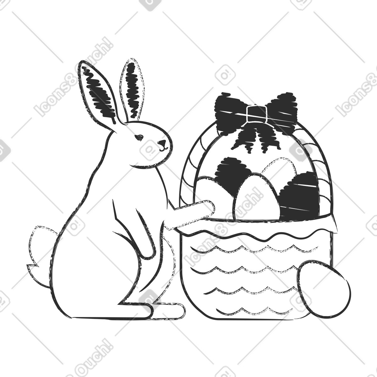 Easter bunny and egg basket illustration in Graphite style download in PNG, SVG