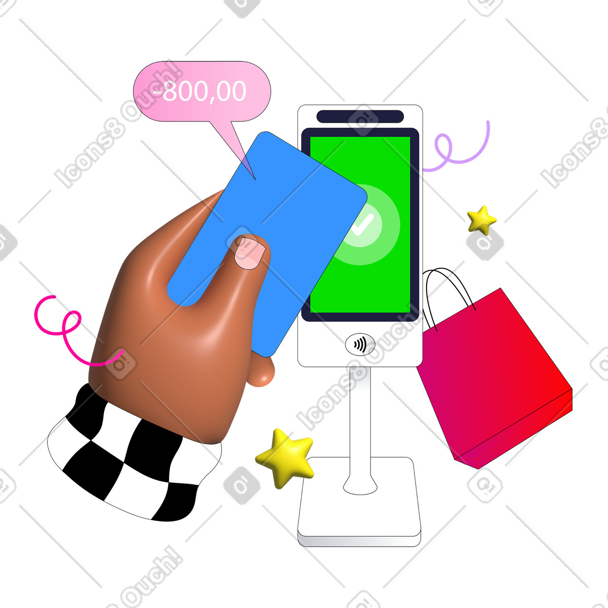 Contactless card payment and POS terminal illustration in PNG, SVG