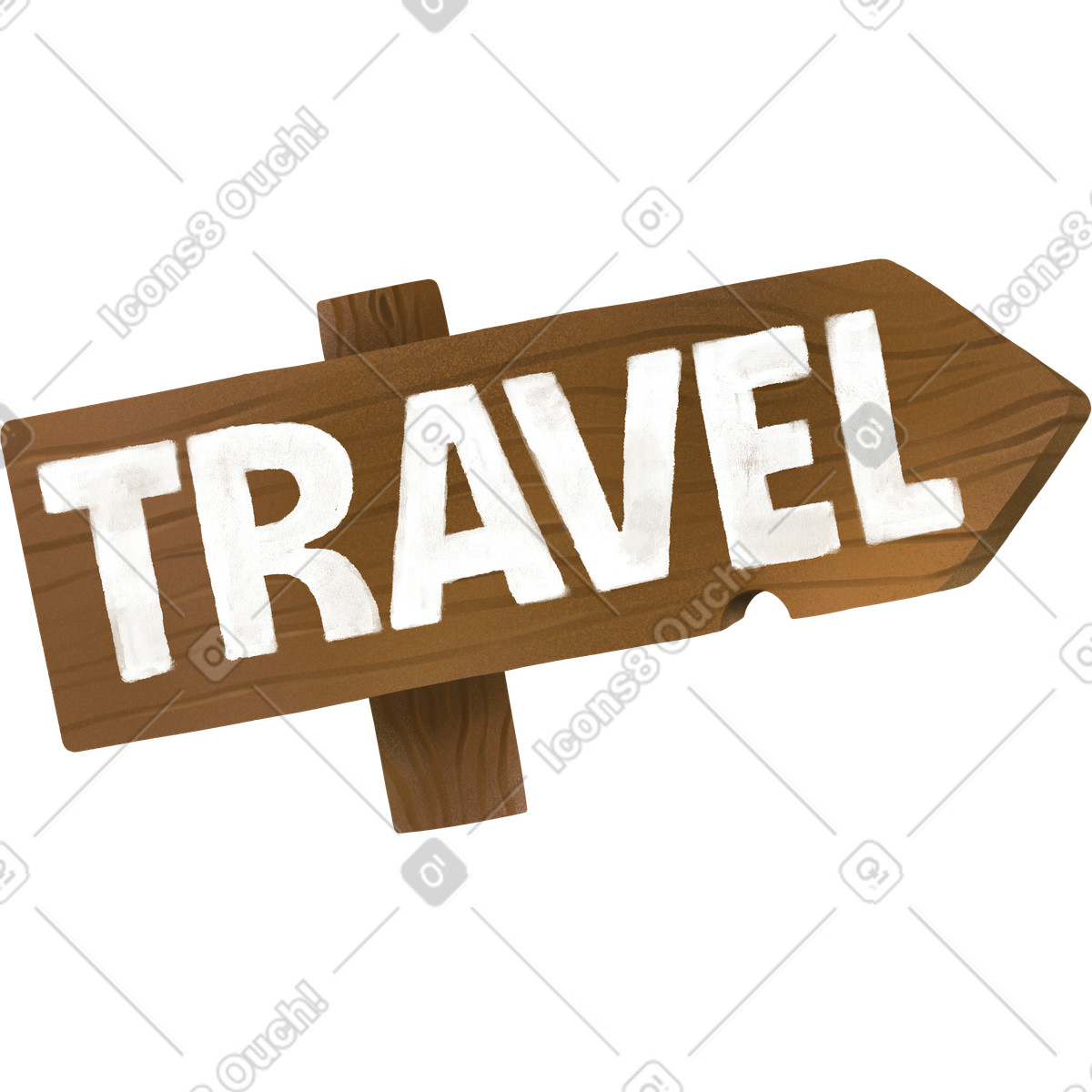 Wooden road pointer with sign travel text illustration in PNG, SVG