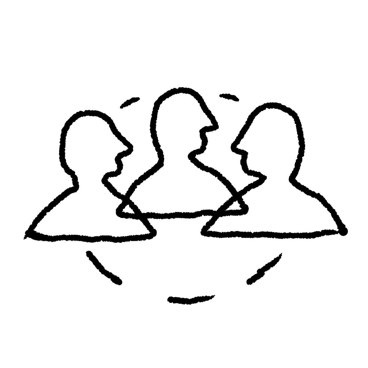 下载 Black Chalk 风格的 Team collaboration silhouettes in circle indicating group discussion process 插画，支持 PNG、SVG 格式