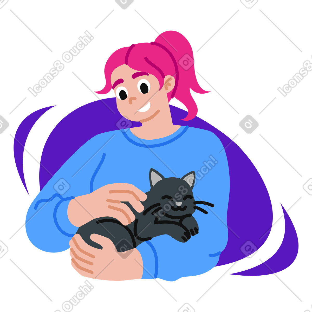Young woman cradling a cat illustration animal clipart download PNG vector