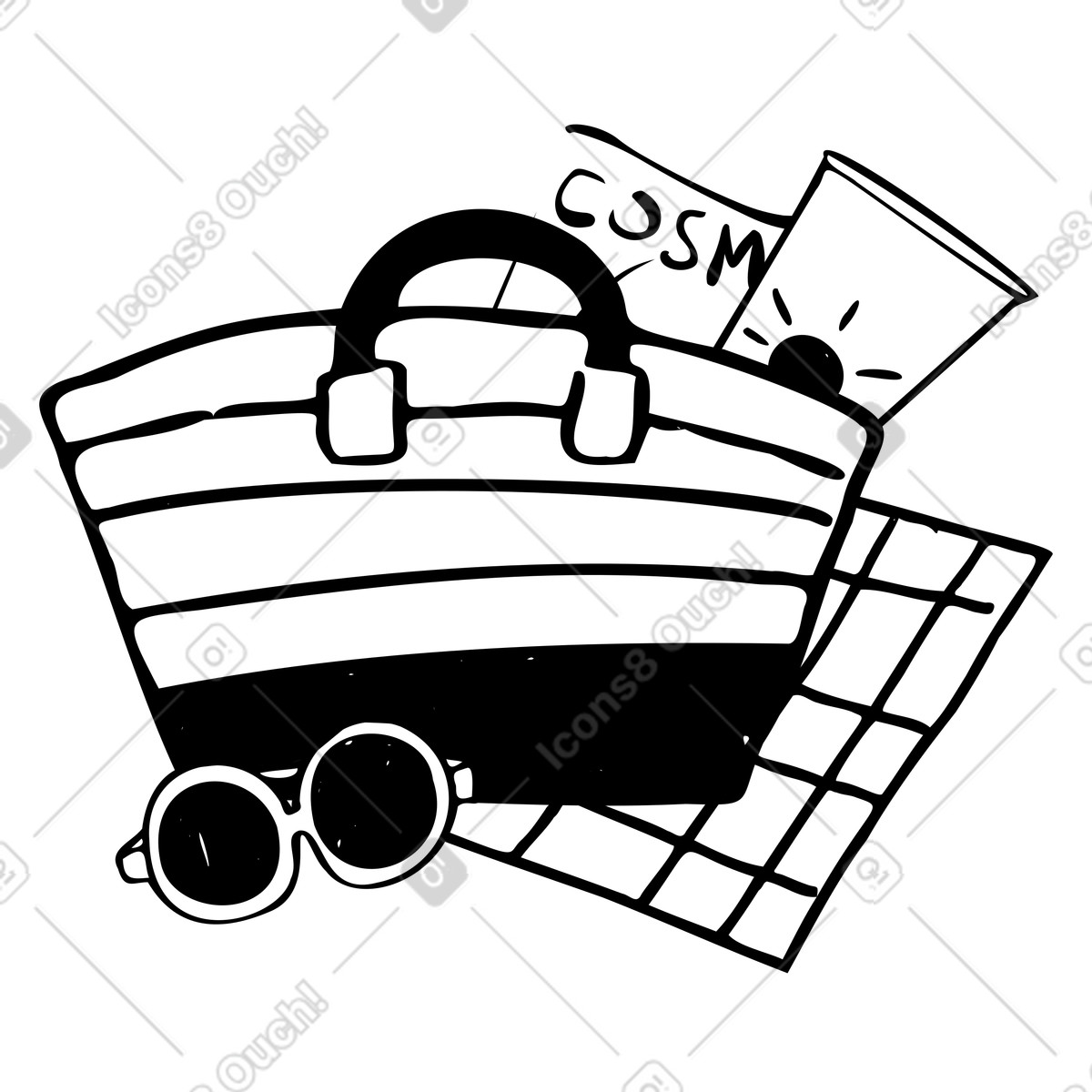 Estate: borsa da mare e occhiali sole illustrazione in stile Marks scarica in PNG, SVG