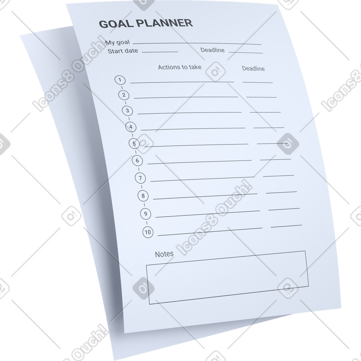 Goal planner template, Personal productivity worksheet, Task planning document illustration in 3D Pro style download in PNG, SVG