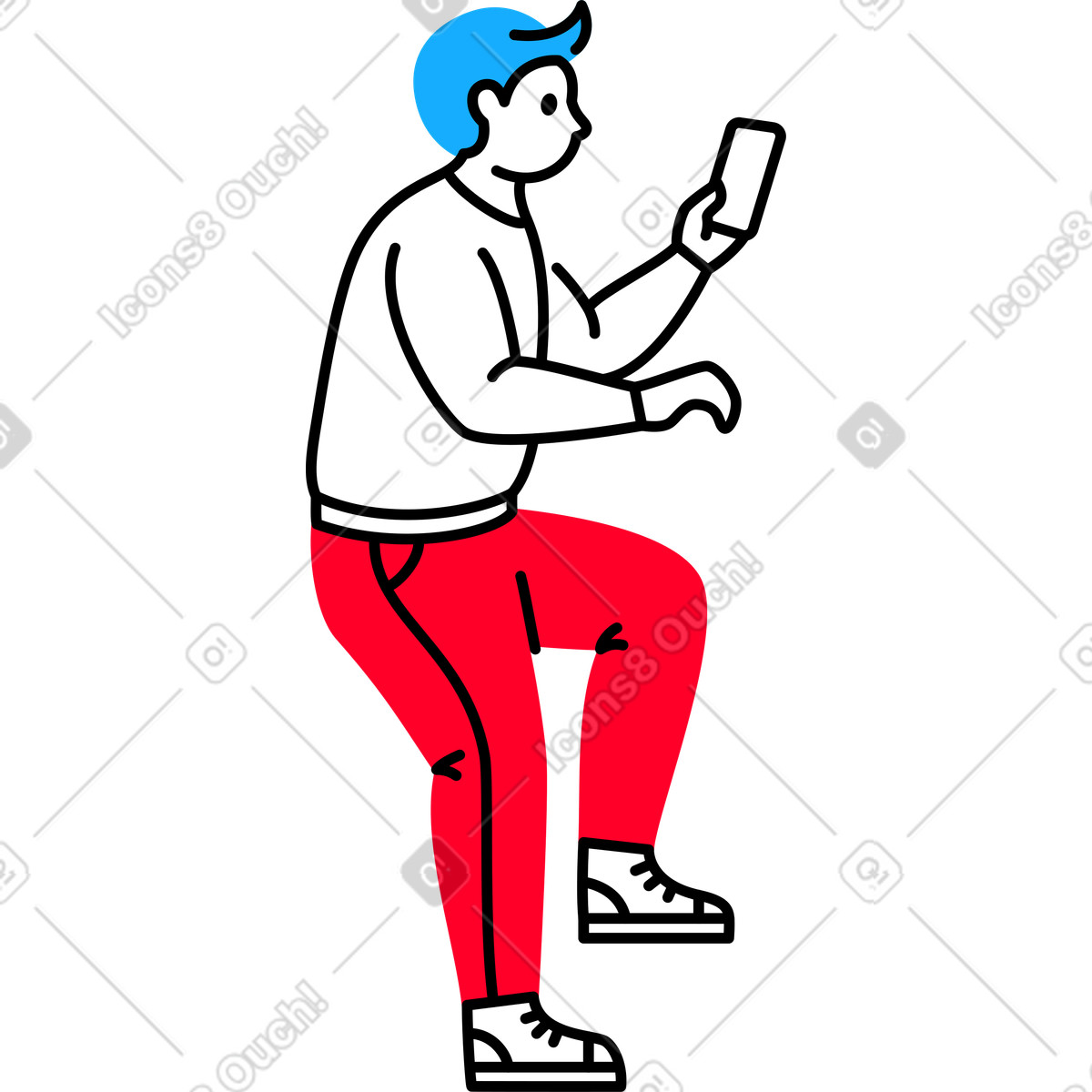 Ilustración Man sitting with a phone in his hand en estilo Transistor descargar en PNG y SVG