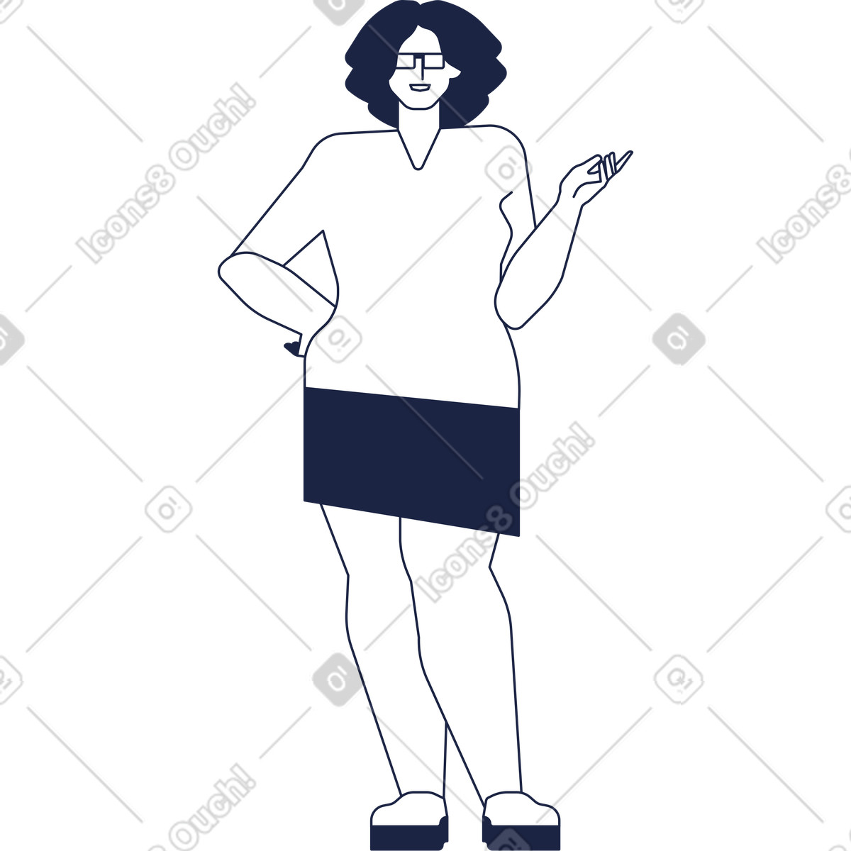 Donna plus size si alza e spiega illustrazione in stile Urban Line scarica in PNG, SVG