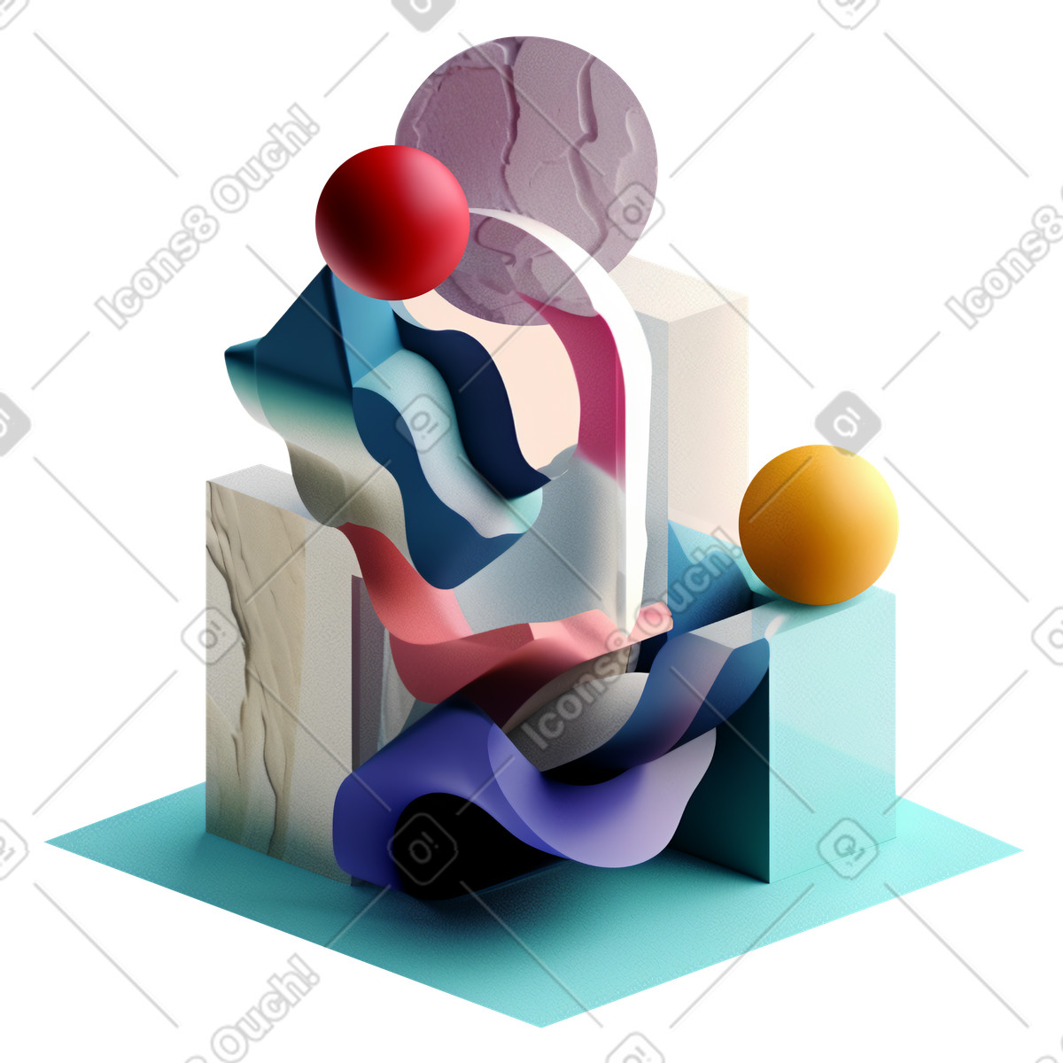 Illustration Composition abstraite aux formes fluides dans le style 3D Construction à télécharger formats PNG, SVG