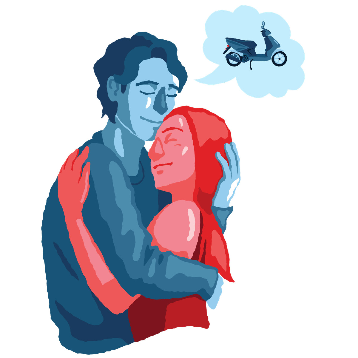 Thinking about motorcycle illustration in Cherry style download in PNG, SVG