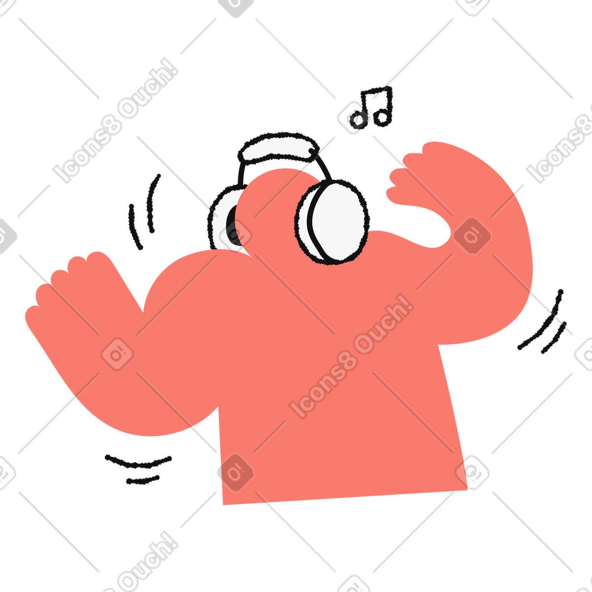 Ilustração de Music listener wearing headphones enjoying song with raised arms dancing em no estilo Bold People para baixar em PNG, SVG