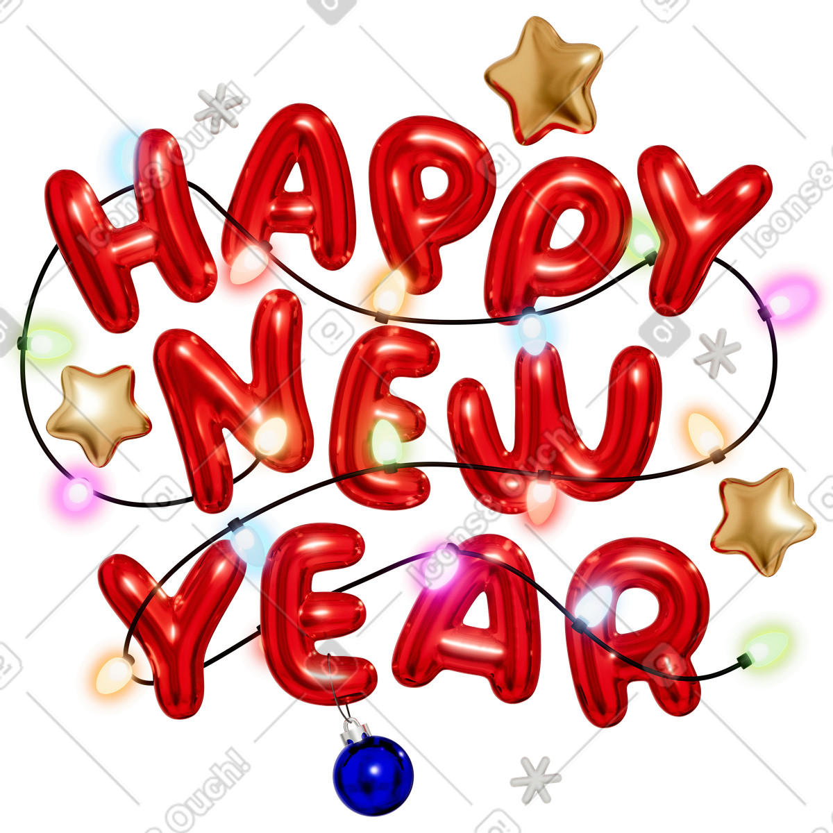 Lettering 3d happy new year with stars illustration in style download in PNG, SVG