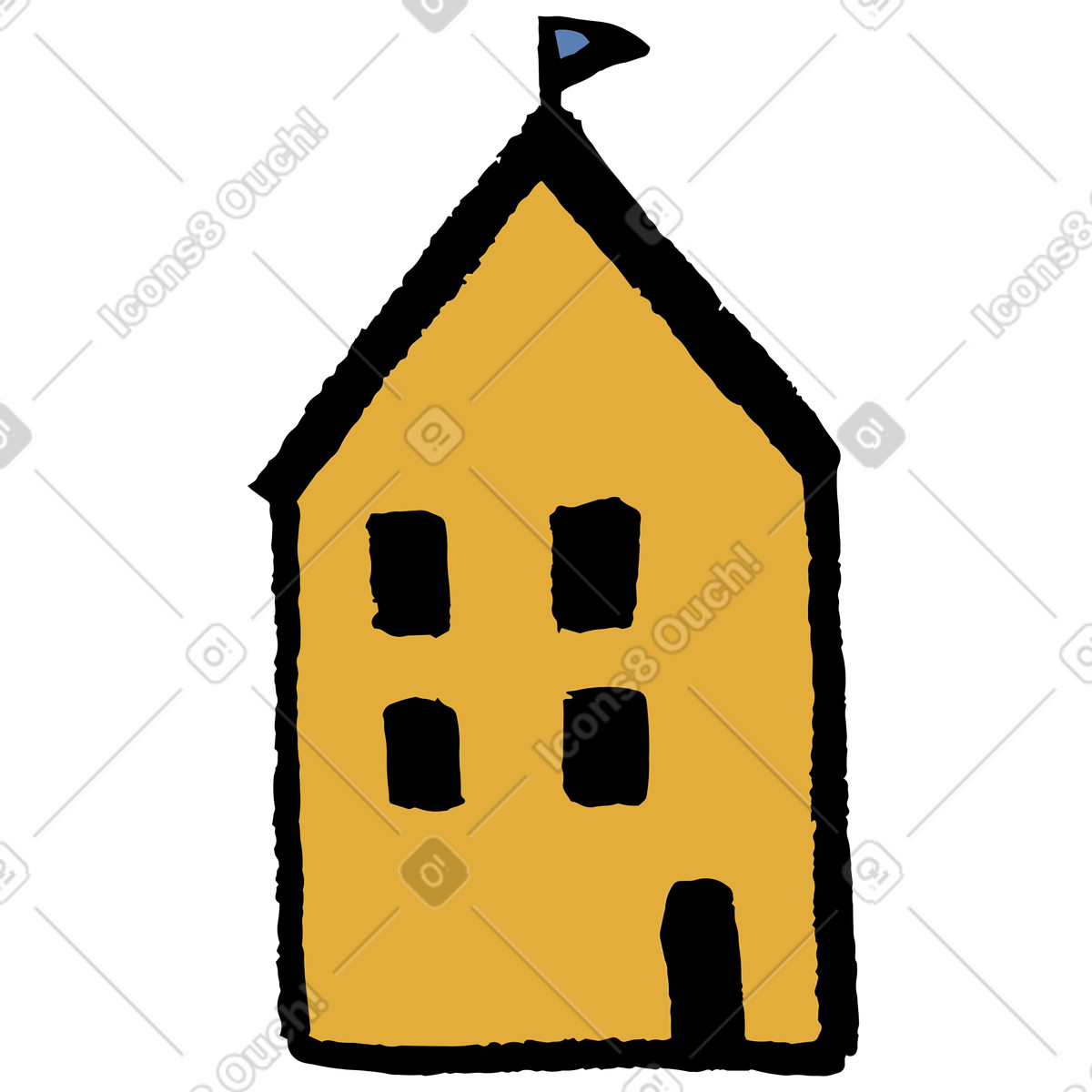 Ilustración Casa amarilla con bandera en la parte superior estilo Scandi a descargar PNG y SVG