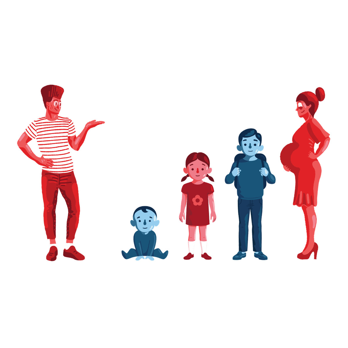 Ilustración Young family lined up by height en estilo Cherry a descargar en PNG y SVG