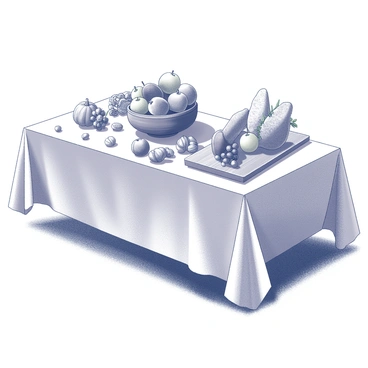 An outdoor table is set for a harvest feast. The table is covered with a white cloth, creating a bright contrast against the surrounding greenery. At the center of the table, there is an assortment of seasonal fruits, including apples, pears, and grapes, artistically arranged in a large wooden bowl. Surrounding the bowl are clusters of nuts in their shells, including walnuts and hazelnuts. Loaves of freshly baked bread are displayed on a separate wooden cutting board, showcasing their crusty exteriors. The table is adorned with small decorative elements like sprigs of herbs and miniature pumpkins, enhancing the theme of abundance. Natural sunlight casts soft shadows across the scene, creating a warm and inviting atmosphere.
