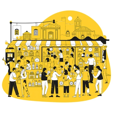 A crowded market scene filled with people exploring various stalls. Each stall is adorned with vintage items, such as old Chinese porcelain, antique clocks, and unique collectibles. People of different ages are interacting, haggling, and examining the displayed treasures. Traditional Chinese lanterns hang above the stalls, casting soft light on the vibrant items. Banners with Chinese characters are visible, adding to the authentic atmosphere of the market. In the background, old buildings with traditional architecture can be seen, enhancing the vintage feel of the scene.