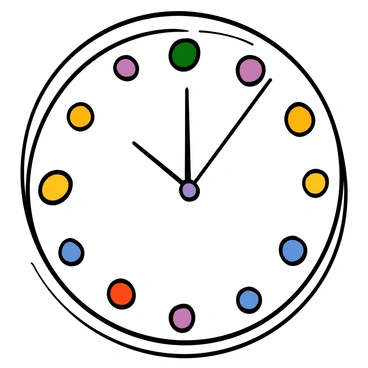 A clock face with a round shape and a white background. The hour markers are evenly spaced around the edge, showing numbers from 1 to 12. A quarter of the hours, specifically from 1 to 3, are highlighted in a bright shade, while the remaining hours are in a muted color. The clock hands are positioned at 2:00, with the hour hand pointing directly at the 2 and the minute hand pointing at the 12. The overall design is simple and clear, emphasizing the highlighted section of the clock face.