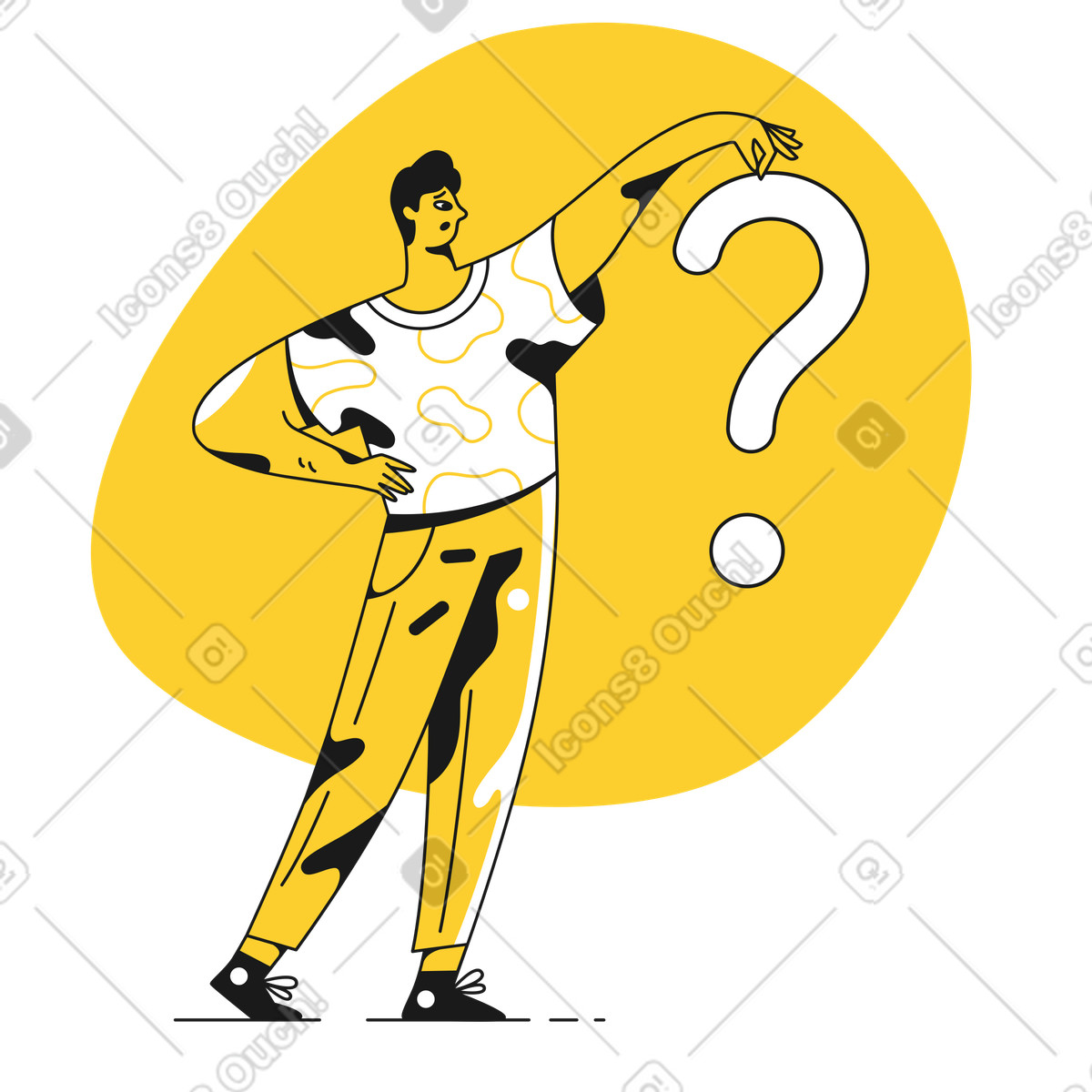 Ilustração de Homem intrigado olhando para o ponto interrogação em no estilo Taxi baixar em PNG, SVG