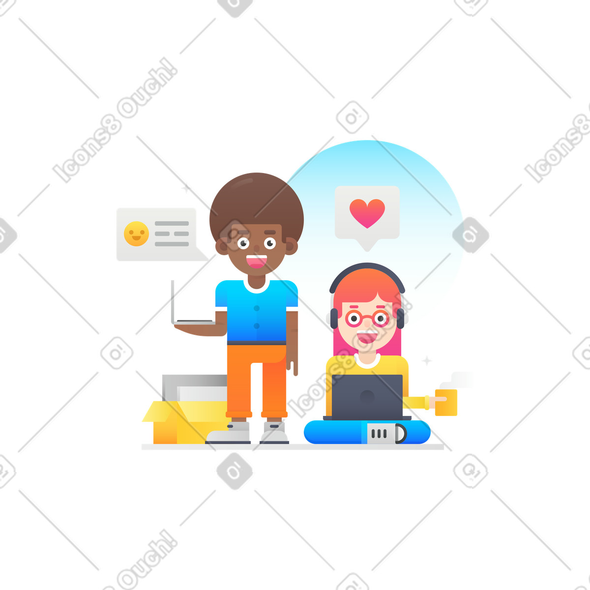 Co-workers illustration in Hugo style download in PNG, SVG