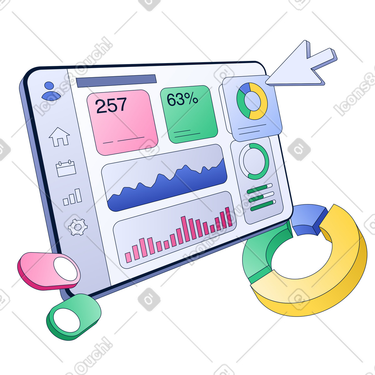 Dashboard with graphs and metrics illustration tablet screen clipart digital analytics PNG SVG GIF