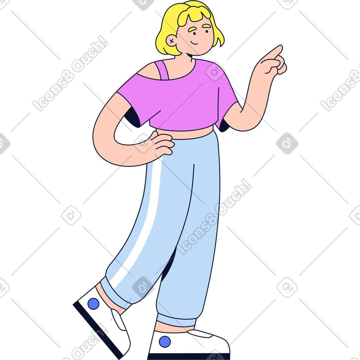 Illustration Femme montrant quelque chose dans le style Flexy à télécharger aux formats PNG, SVG
