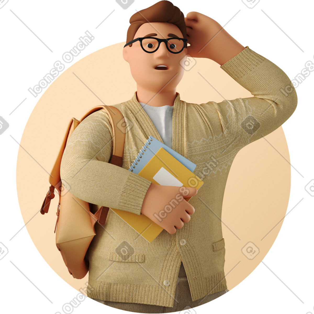 Confused male avatar illustration showcasing a student in clipart PNG SVG