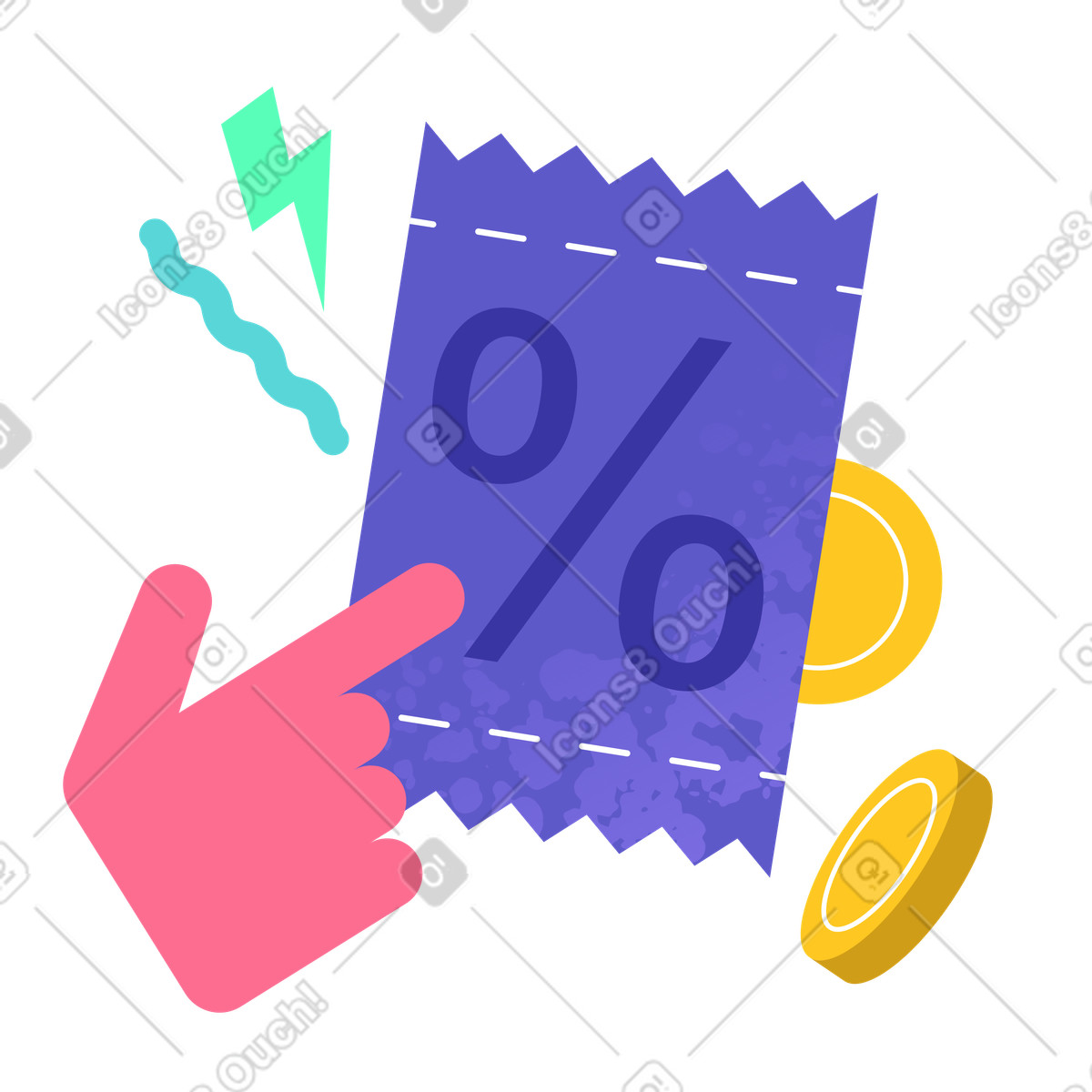 Discount coupon and coins, special offer and price reduction illustration in PNG, SVG