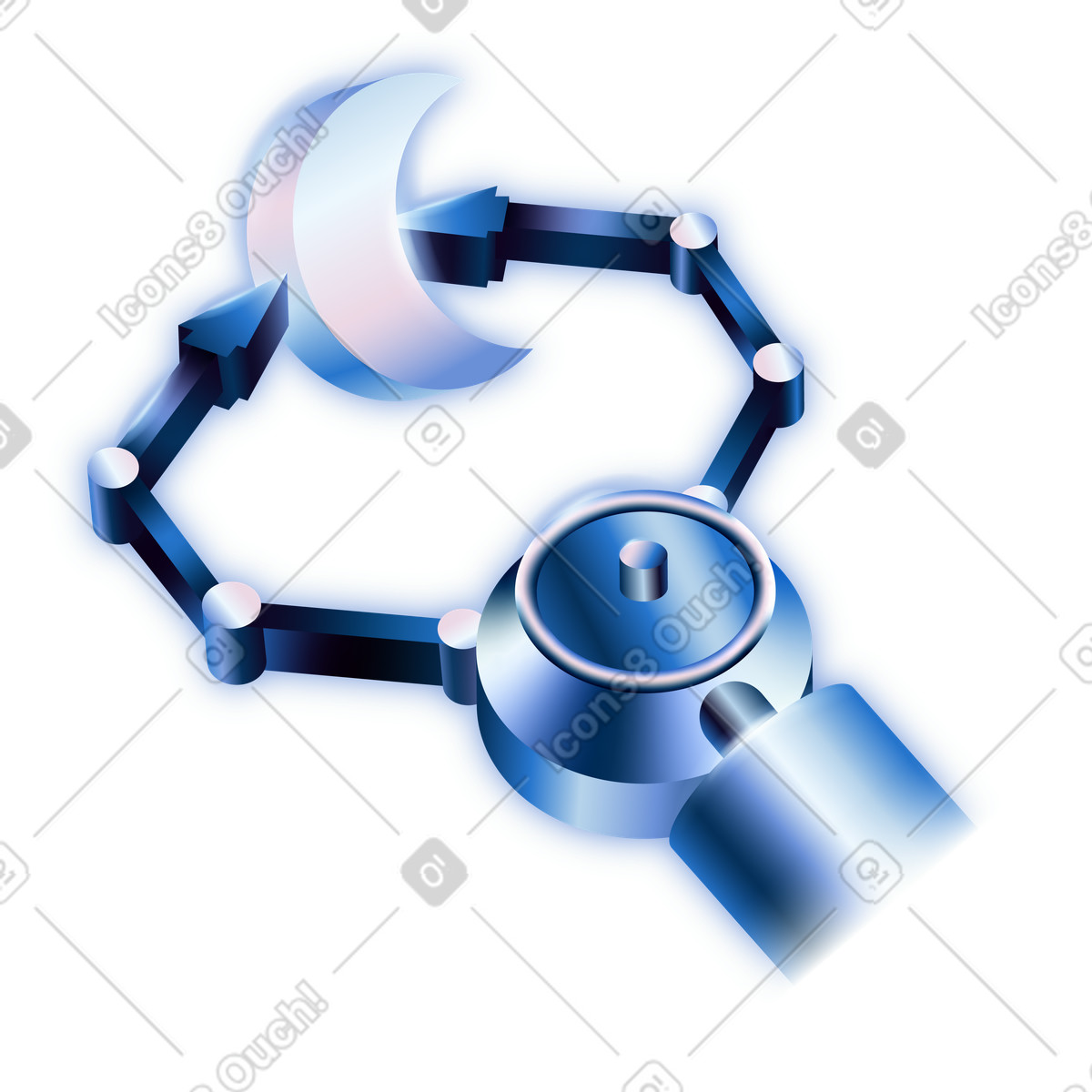 Ilustración Robotic hand with crescent moon en estilo Dimension a descargar en PNG y SVG